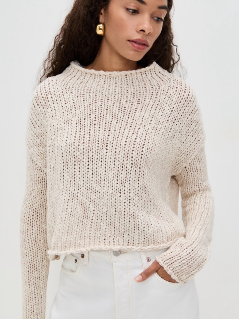 Free People Cozy Chunky Knit  Sweater in Oatmeal
